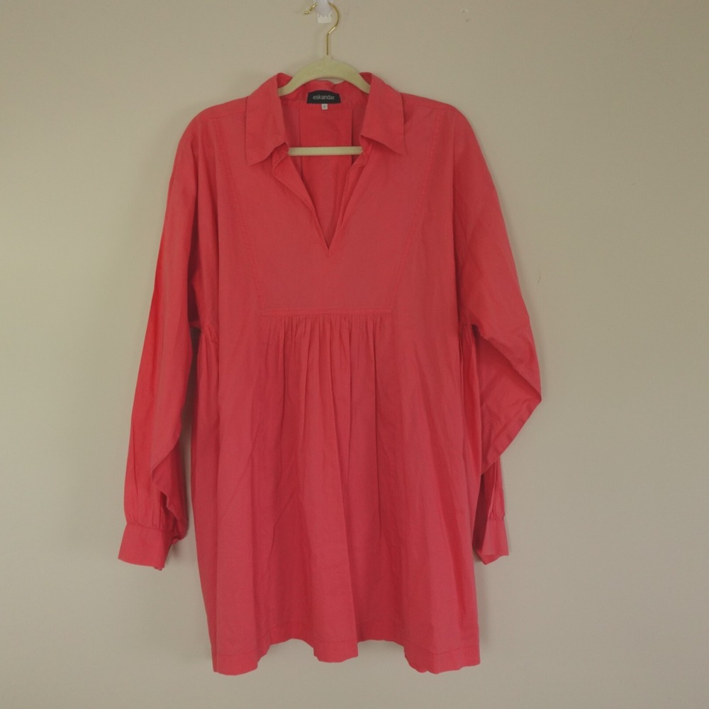 Eskandar Tunic Top Womens 2 14 to 16 Coral‎ Pink Lightweight Cotton England